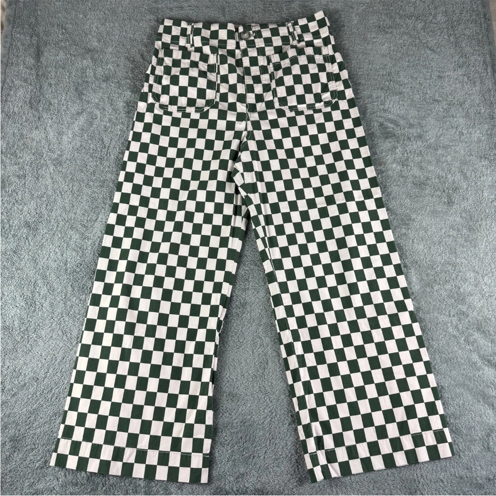 Maeve by Anthropologie Green and White Checkered Colette Pants
